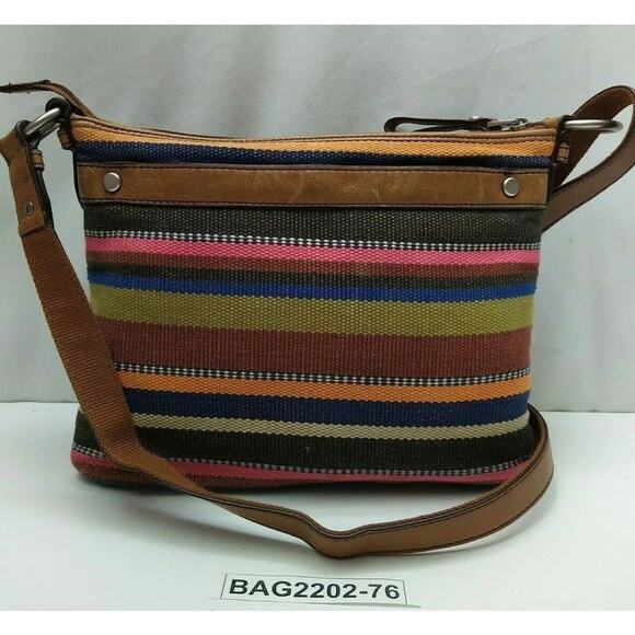 Fossil Maddox Multicolor Canvas Stripes Logo Pockets Zipper Crossbody Bag - Picture 2 of 14